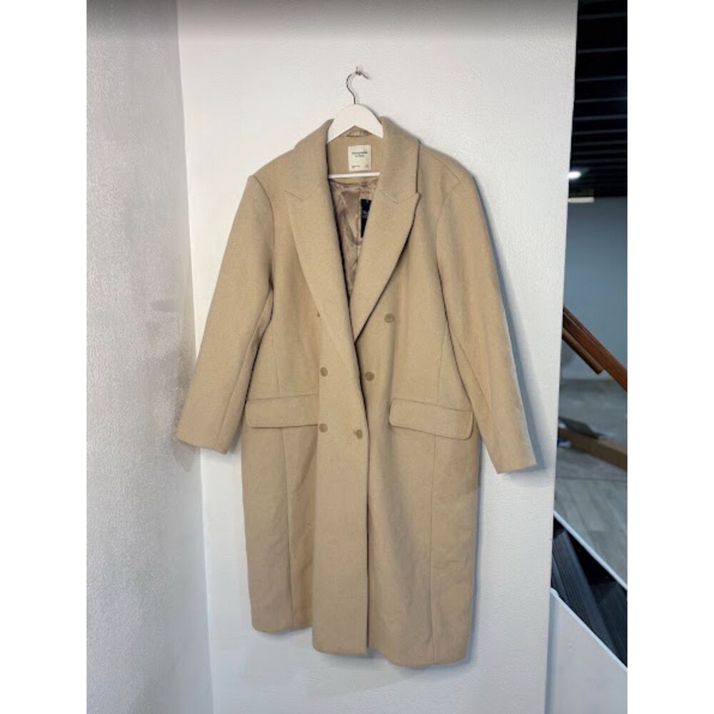 Abercrombie & Fitch Wool Dad Coat Camel Double Breasted Oversized XL
